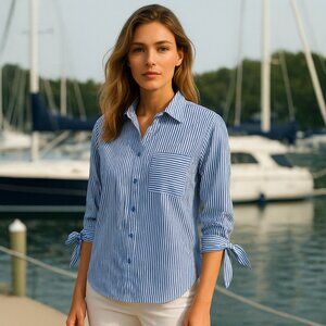 EST. 1946 Blue & White Striped Button-Front Blouse Size 18/20W